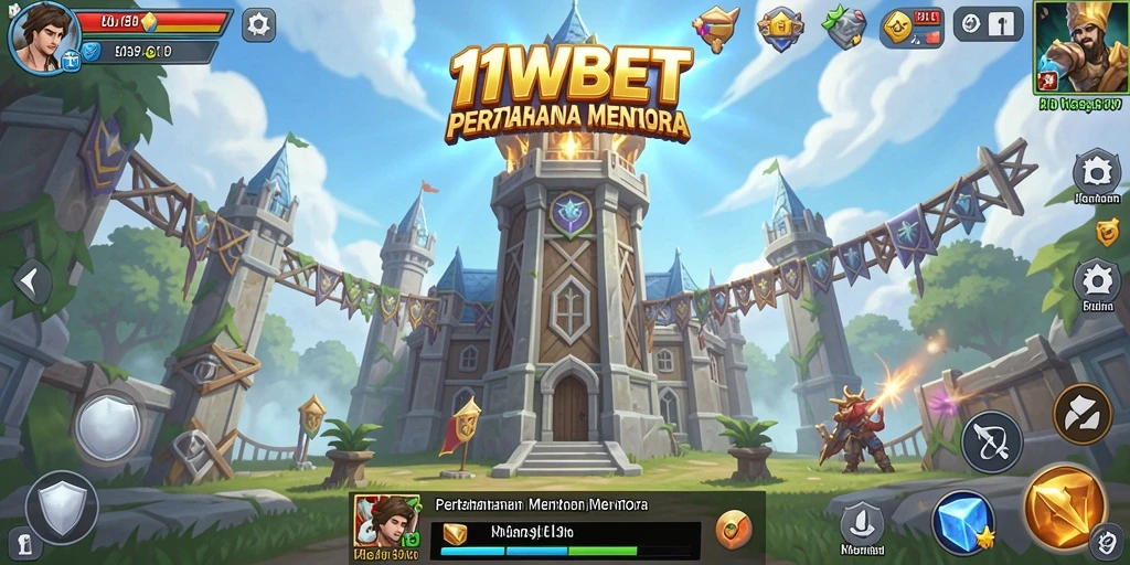 Tampilan gameplay seru di 11WBET dengan menara melawan gelombang musuh.