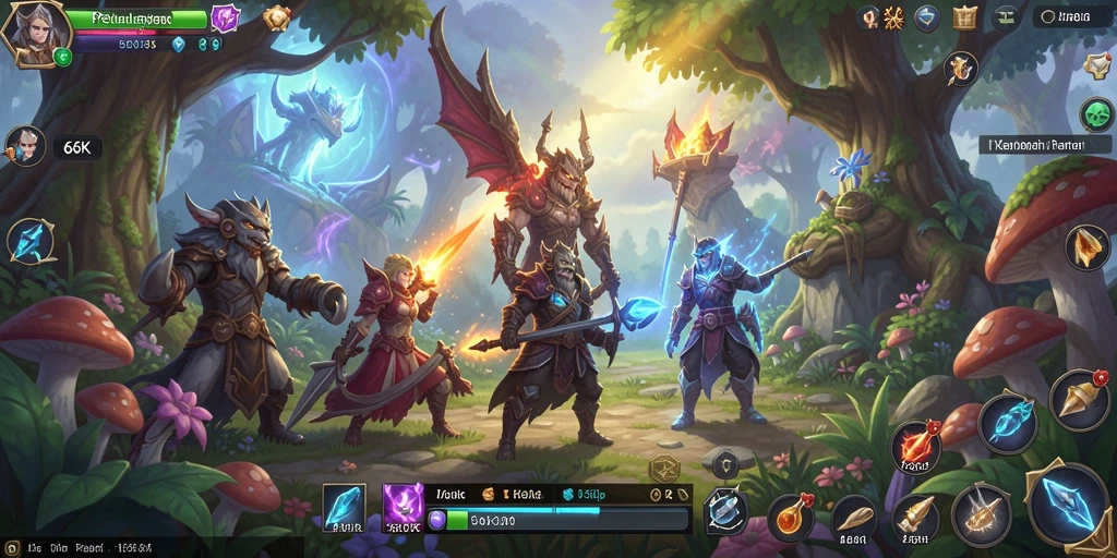 Screenshot utama gameplay RPG 66K dengan karakter dan lokasi fantastis.
