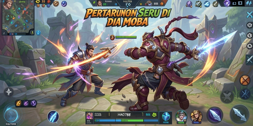 Screenshot HAO788 menampilkan aksi gameplay MOBA yang seru.