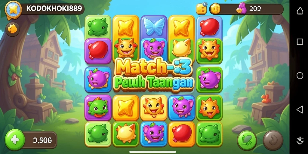 Tampilan gameplay seru di KODOKHOKI889 dengan kombinasi elemen Match-3.