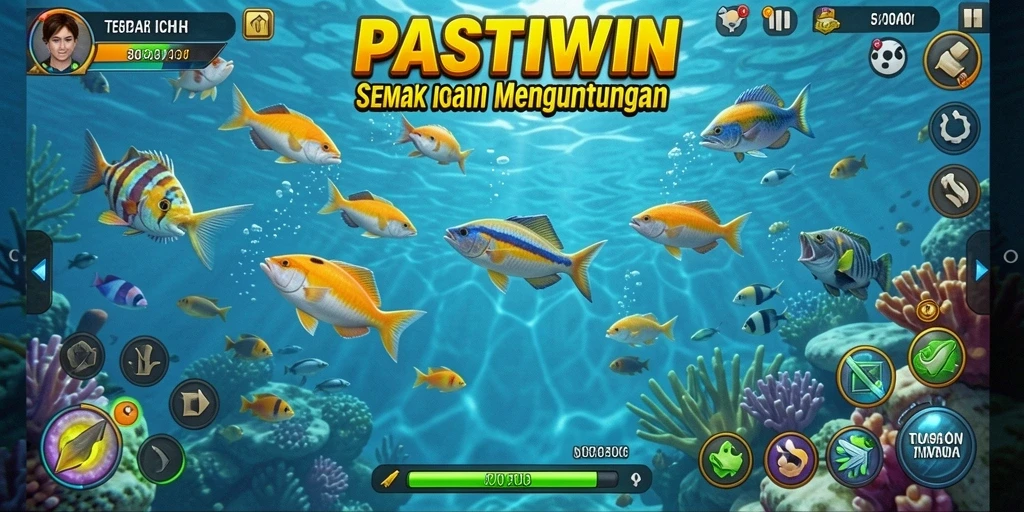 Tampilan gameplay seru Tembak Ikan di PASTIWIN dengan efek visual memukau.
